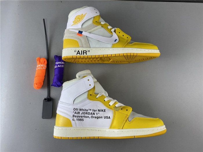 off white x air jordan 1 retro high og "canary yellow" aq0818-149