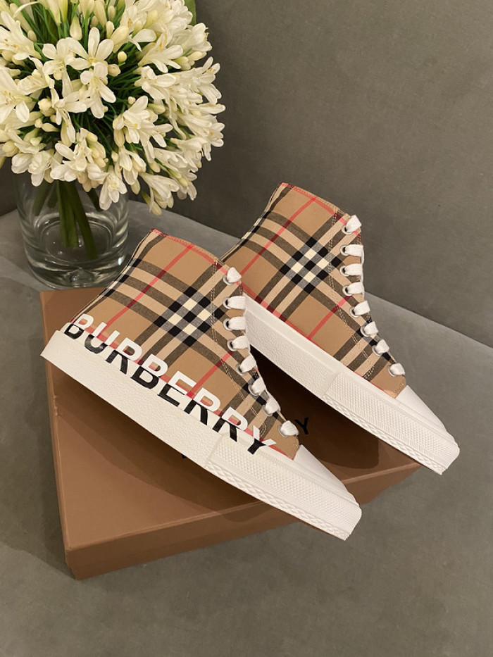 Bur*berry Vintage Check Cotton High-top Sneakers