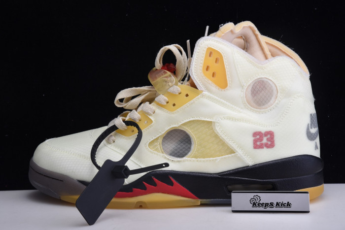 off white x air jordan 5 sail red dh8565-100